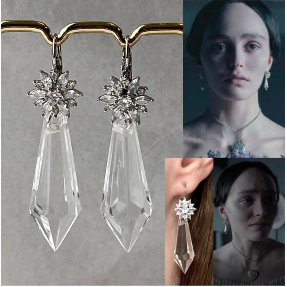 Nosferatu Ellen’s Pendulum Earrings Handmade Replicas Flower Hoops + Crystals